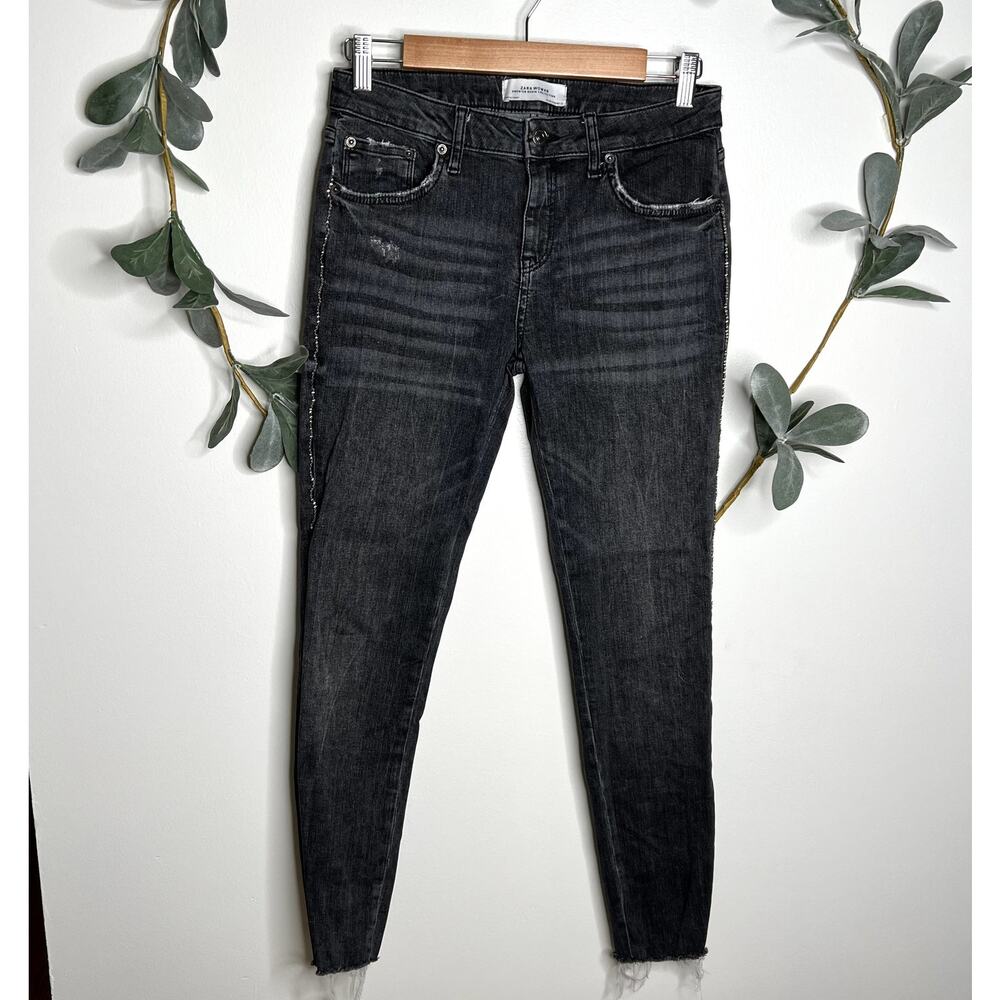 Zara Gray Skinny Jeans with Beaded Side Seams